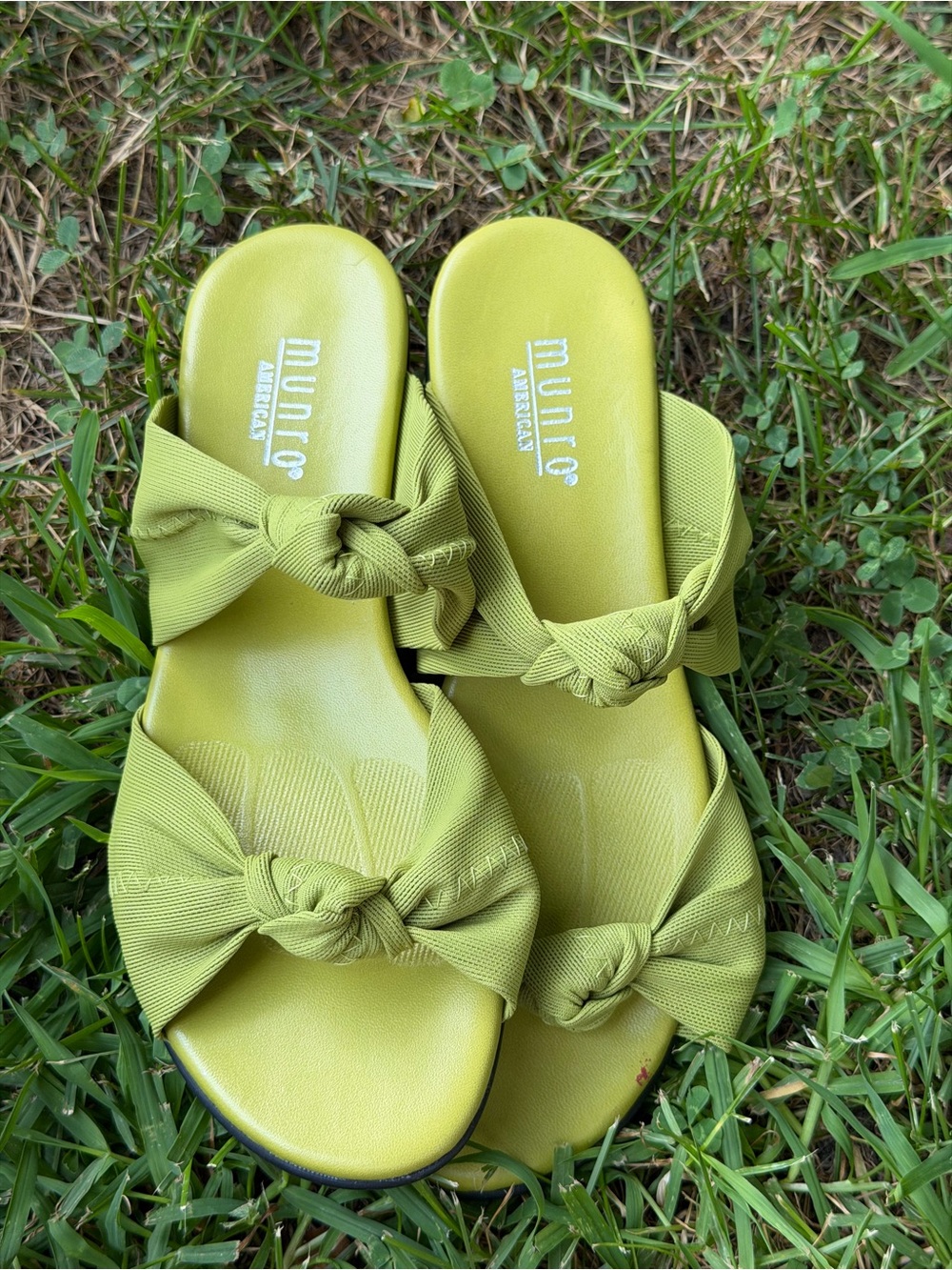 Munro Lime Green Knot Slide Sandals for Women